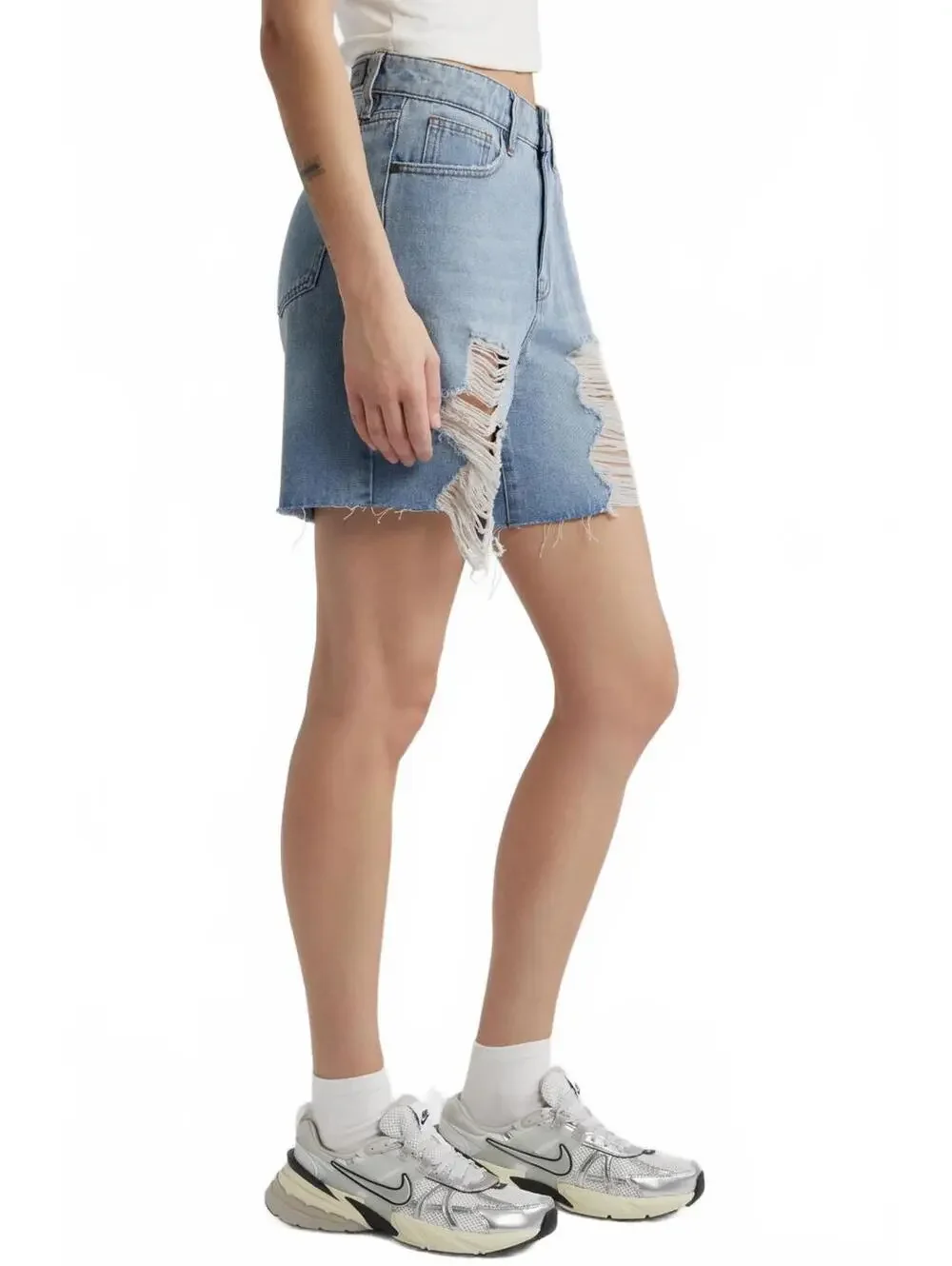 PTCL Neve Ripped High Waist Long Baggy Denim Shorts NWT Size 26
